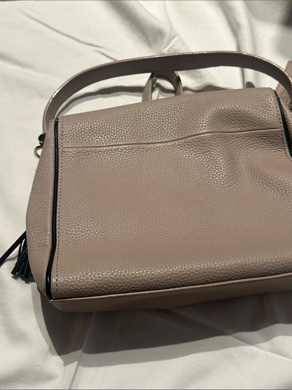 kate spade mauve taupe pebbled leather crossbody with tassel